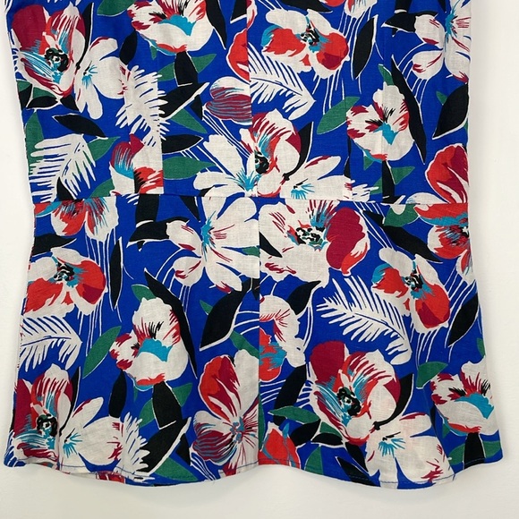 J Crew Factory Tropical Floral Linen Blend Peplum Sleeveless Top. Size 0 - Picture 4 of 10